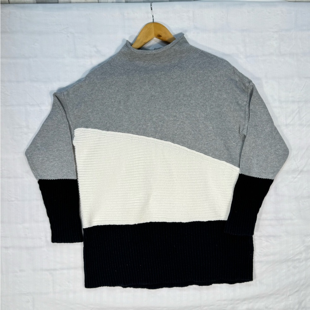 Vince Camuto Colorblock Sweater Womens Petite‎ L Mock Roll Neck Preppy